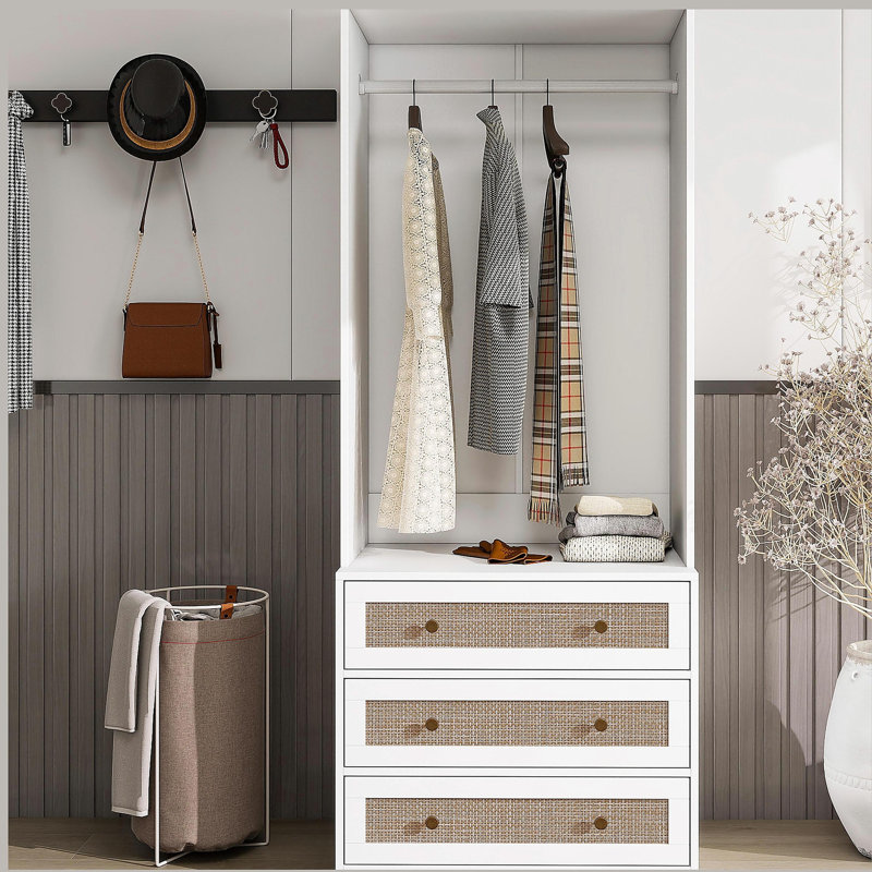 Armoire penderie avec rotin 3 tiroirs
