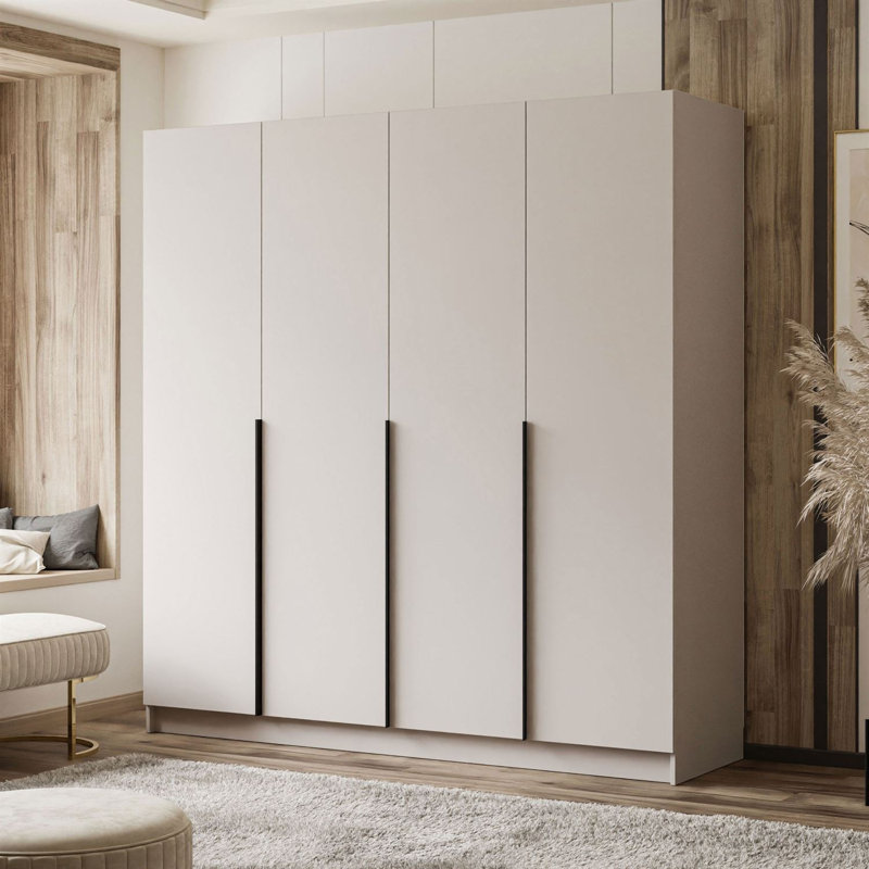 4 Door Manufactured Wood Wardrobe, black handles