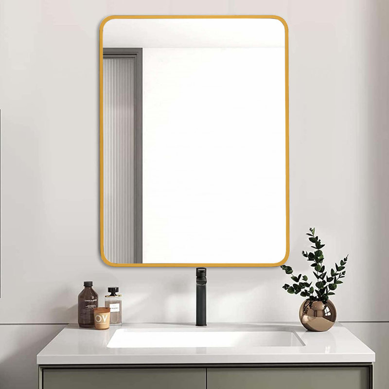 Miroir mural pour salle de bain, 32 po x 24 po, Doré, Rectangulaire