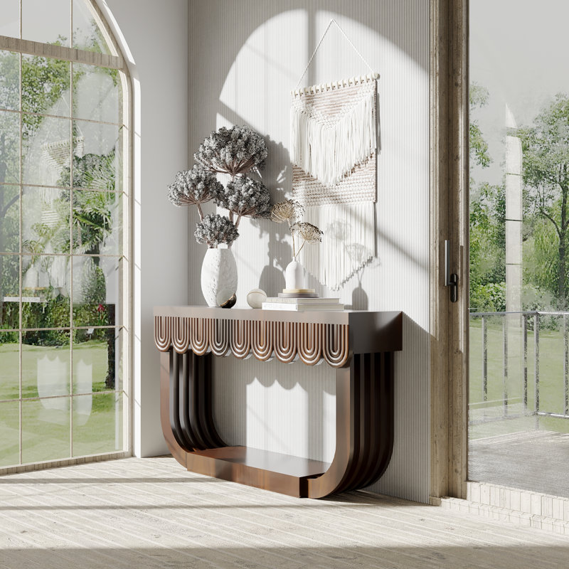 Console de style Mid-Century moderne pour le hall d'entrée avec 3 grands tiroirs cannelés, table de canapé pour le couloir du couloir - rangement derrière le canapé, table d'entrée pour la porte d'entrée du salon, longues tables d'entrée