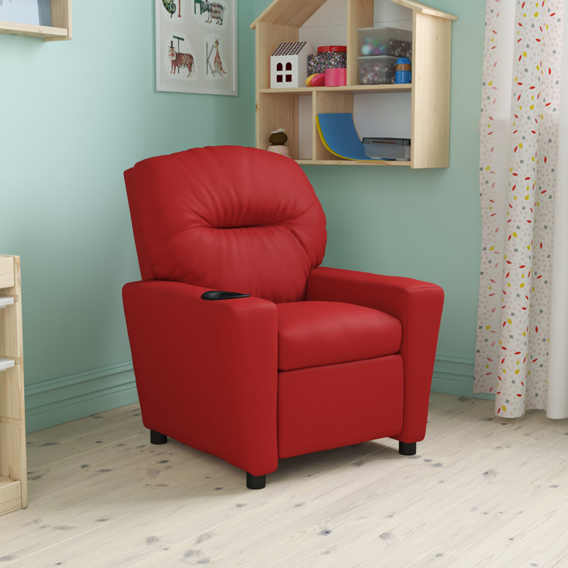 Contemporary Kids Recliner with Cup Holder, Vinyl - Red