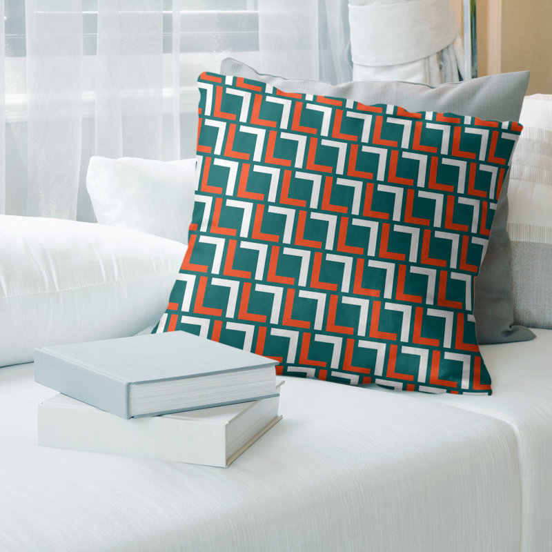 Housse de coussin Miami Football, 14 po x 14 po, Vert / orange / blanc, Polyester filé