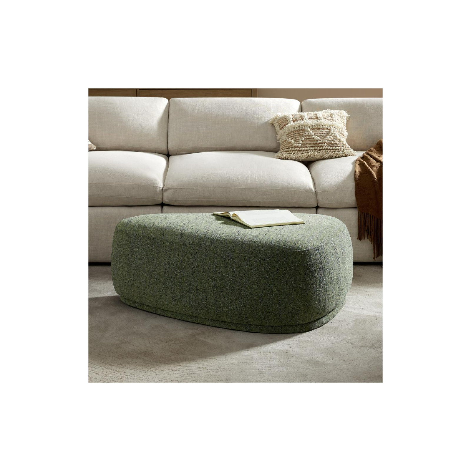 Adna 44'' Triangular Upholstered Ottoman, Mellow Forest Green Boucle