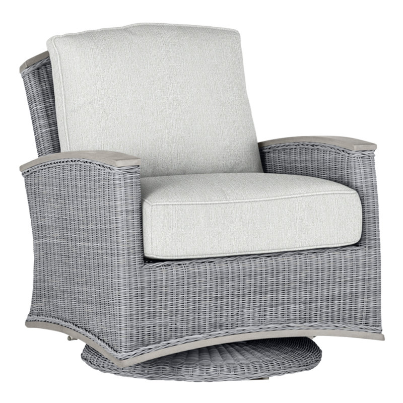 Outdoor Astoria Swivel Glider Wicker Chair with Cushions, Dove Sunbrella® Linen, Welt + Standard fill, Oyster