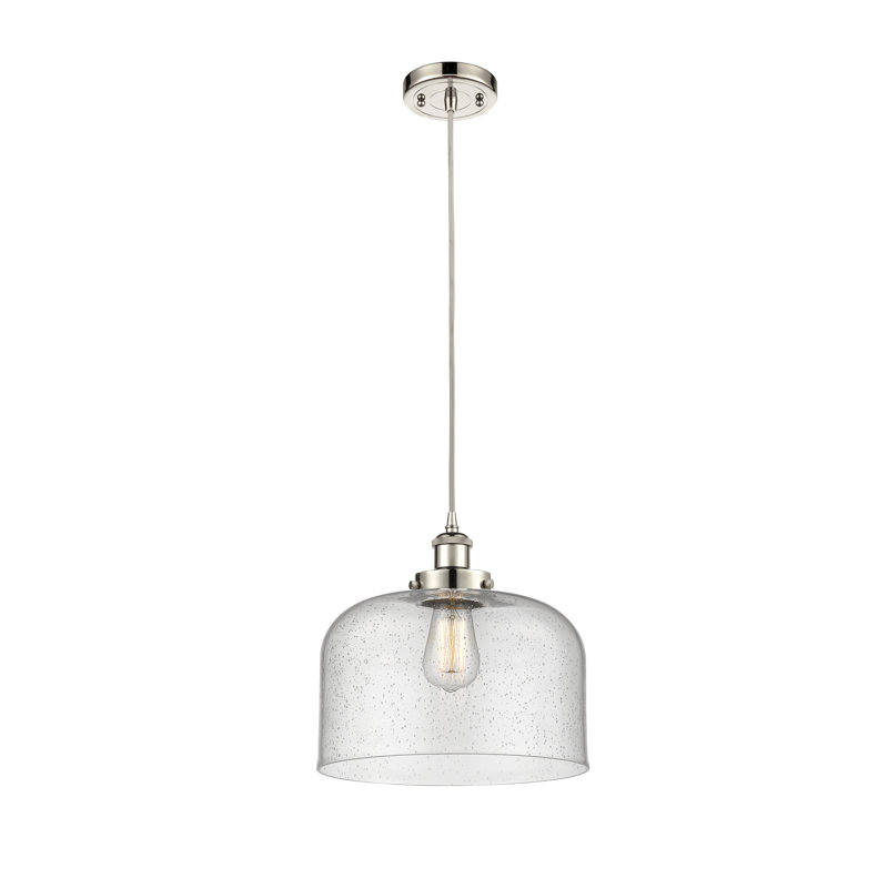 Mini luminaire suspendu à cordon 1 lumière Ballston Urban Bell, Grainé, Nickel poli, Ampoule non incluse