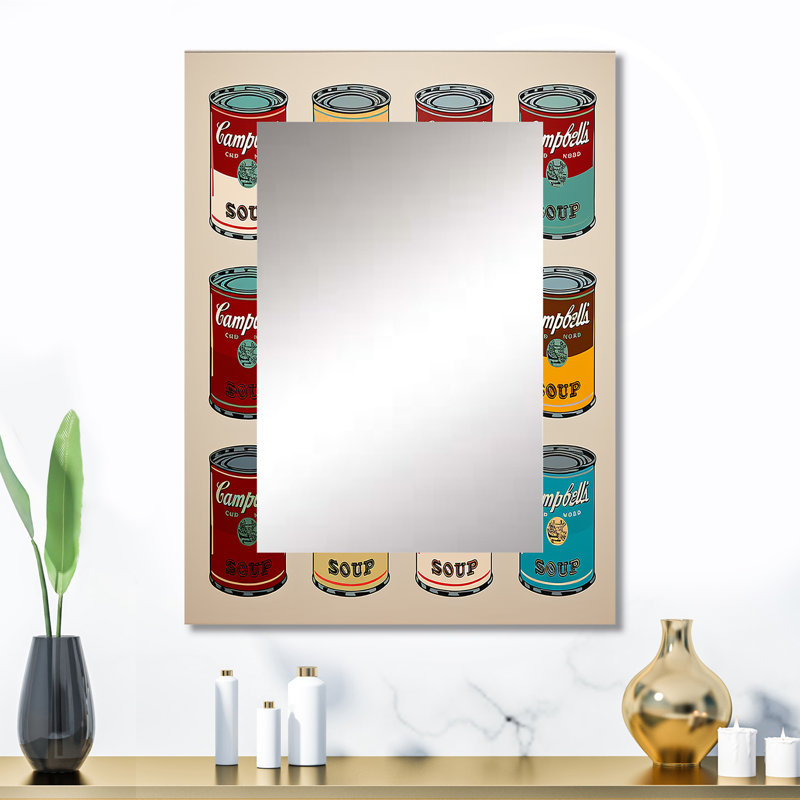 Pop Art soupe Collage I - miroir mural lait, miroir décoratif traditionnel, impression d'art en métal, 32 po x 24 po