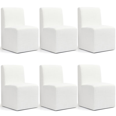 Upholstered Dining Chairs With Casters, Modern Single Sofa Chair With Slient Wheels For Living Room, Arrived Assembed(6Pc, Cream)