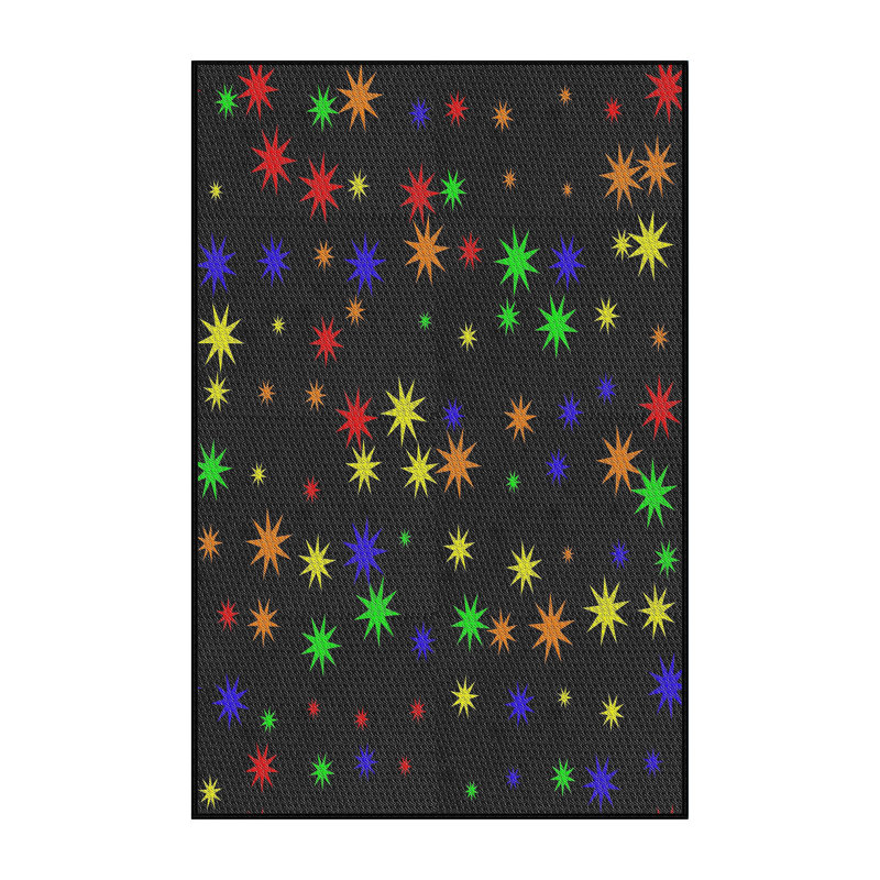 Tapis noir/bleu/rouge à motifs, Rectangle 4 pi x 6 pi