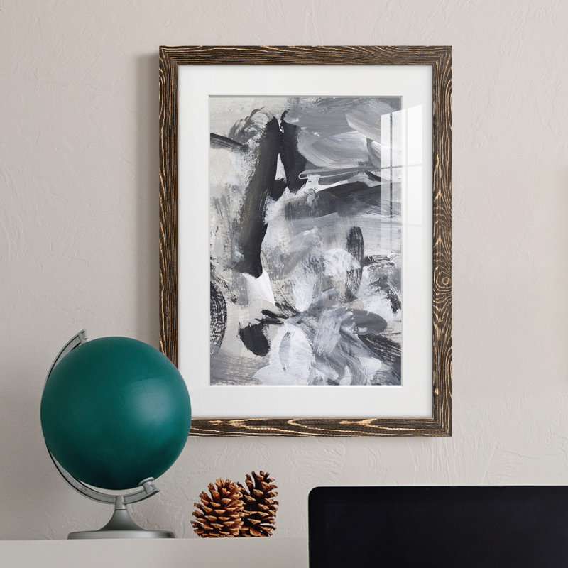 «Black and White Mix III» - Peinture encadrée, Noyer, H 38 po x l 28 po x P 1 po