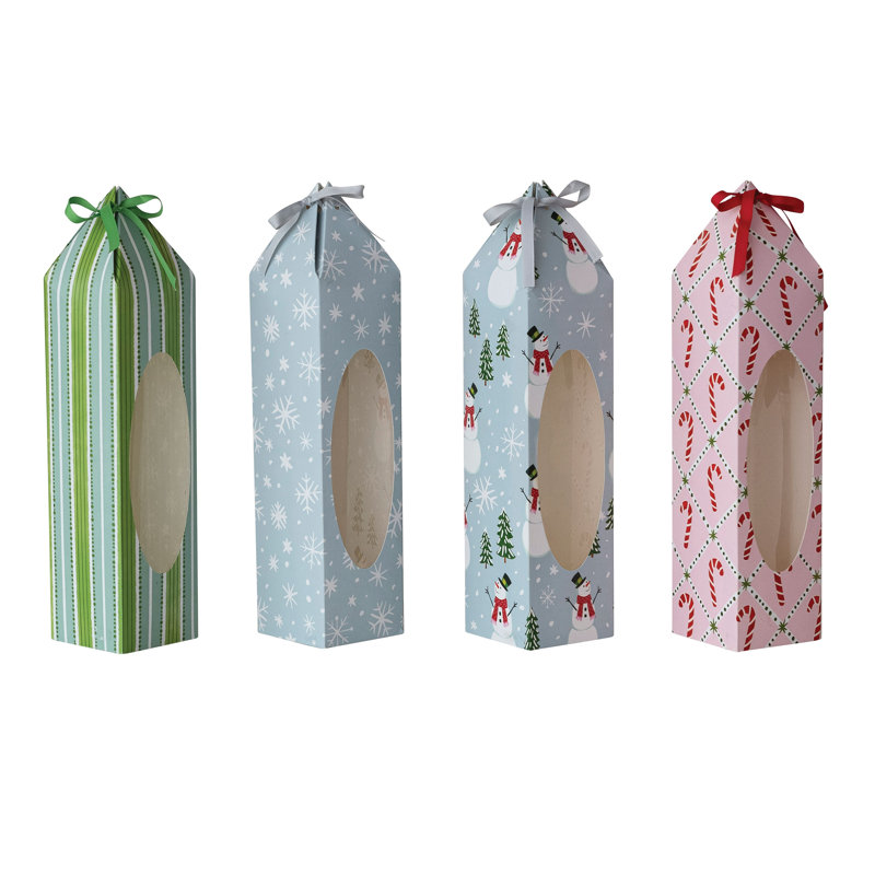 Boîte-cadeau en papier avec motif des fêtes et fenêtre en acétate