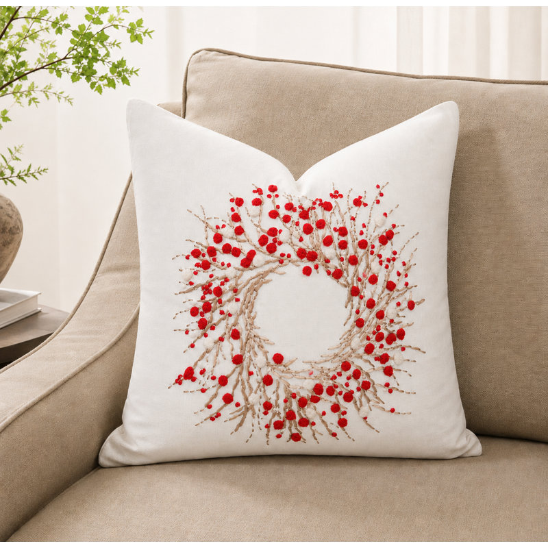 Coussin Holiday Berry Wreath, H 20 po x l 20 po