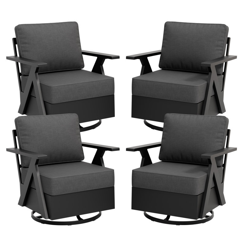 Ensemble de 4 fauteuils club pivotants en aluminium pour l'extérieur avec coussins, Gris
