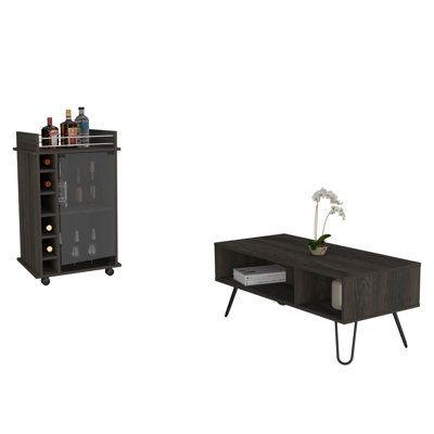 Barstow 2-Piece Living Room Set with Bar Cart and Coffee Table, Espresso