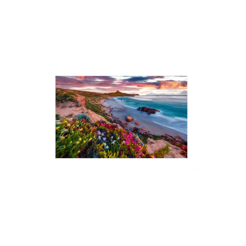 16" X 24" Pink Sardinia Beach Flowers Canvas Solid Wood Frame Support Wall Decor Wall Art