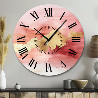 Petite horloge murale en métal rose Mid-Century Little Blush of Gold