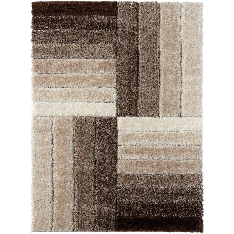 Tapis tissé à la machine à motif géométrique rectangulaire brun Lantanas, Rectangle 5 pi x 7 pi