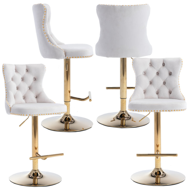 Tabouret pivotant à hauteur réglable Hukam, Or, Beige