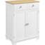 Buffet blanc vieilli - comptoir en bois massif, 2 tiroirs, portes, tablette de rangement attrayante avec tablette réglable, armoire d'appoint