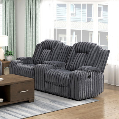 Dark Gray Recliner Loveseat with Center Console Cup Holder Ultra Comfort Premium Corduroy Upholstery Living Room Furniture 1pc