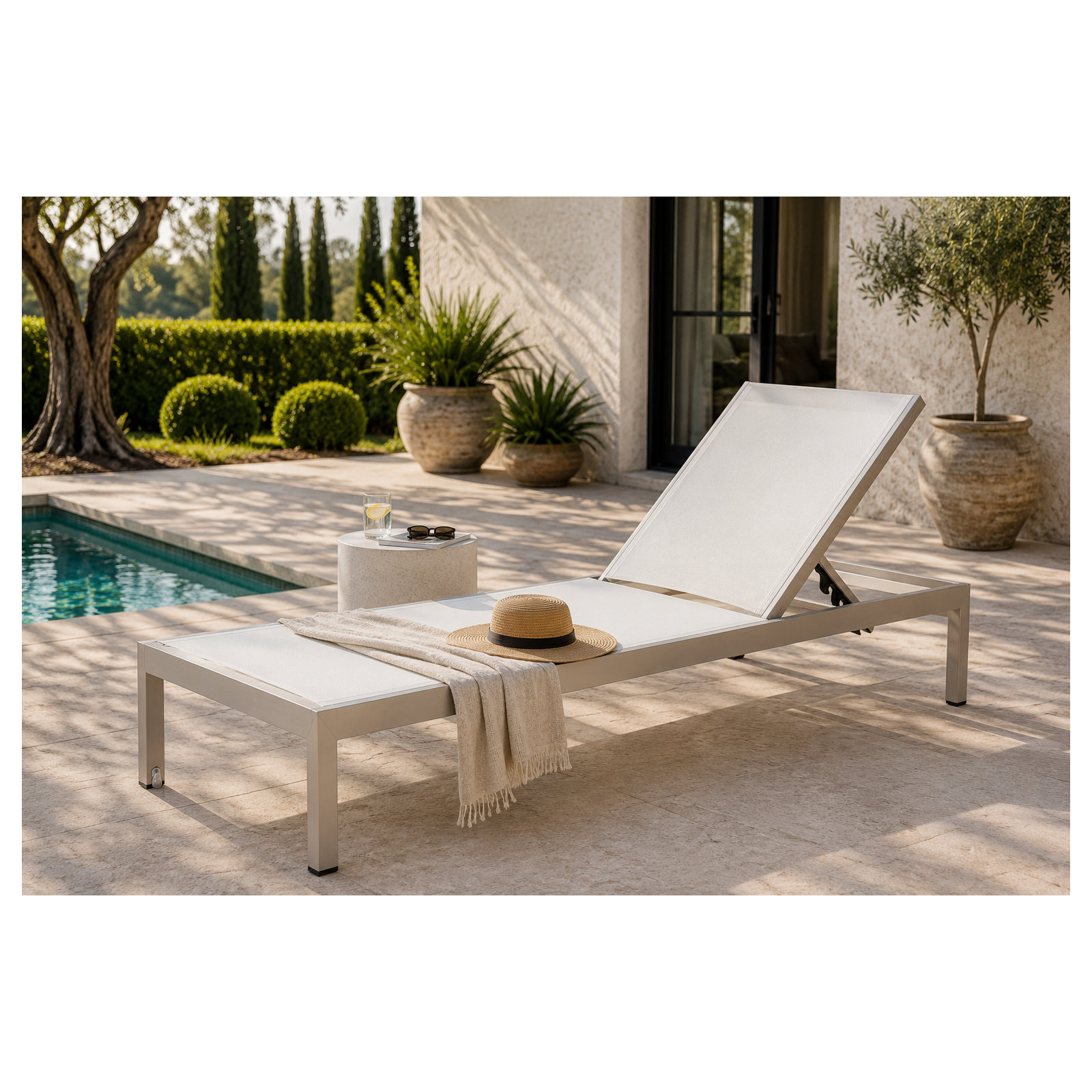 Aynura 76" Long Reclining Single Chaise, Gray/White