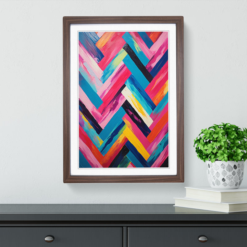 Chevrons Action - Single Picture Frame Print on Wood, Walnut Framed, 64cm H x 46cm W x 2cm D