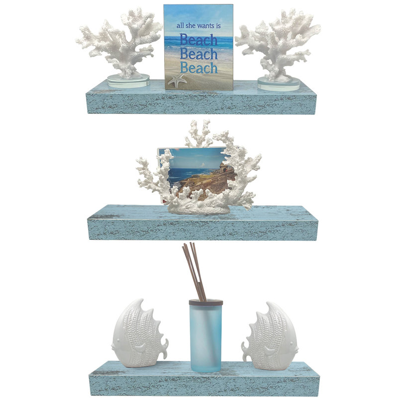 Coastal Blue Rectangular Floating Shelves, 3-Piece Set