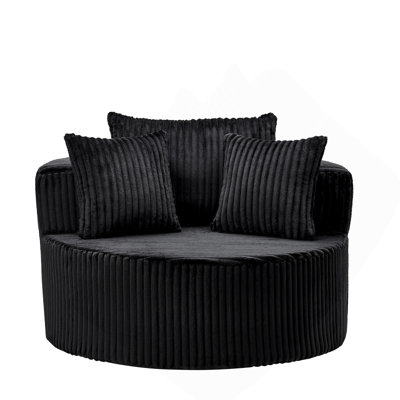 Fauteuil d'appoint pivotant surdimensionné avec revêtement moelleux et coussins décoratifs assortis