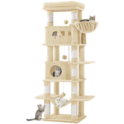 Cat Tree for Indoor Cats, Large Tall Cat Tower, Multi-Level Cats House with Condo, 8 Scratching Posts, Hammock, 4 Pom Poms