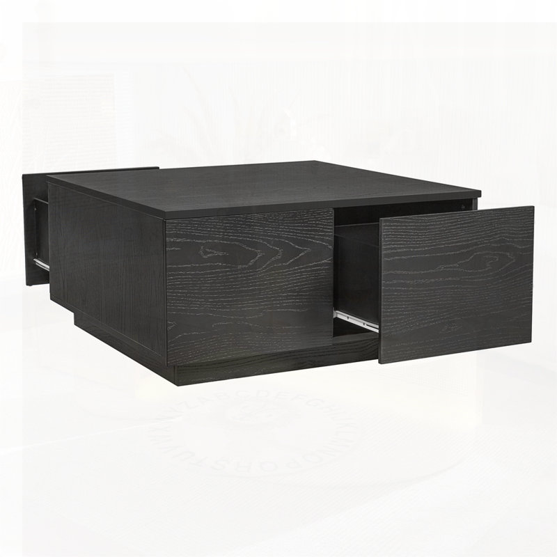 Table basse carrée à 4 tiroirs, Noir