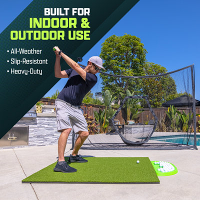 GoSports Golf Hitting Mat - PRO 5 x 5 ft - 15 mm Artificial Turf Training Mat for Indoor/Outdoor Swing Practice, Includes 3 Rubber Tees