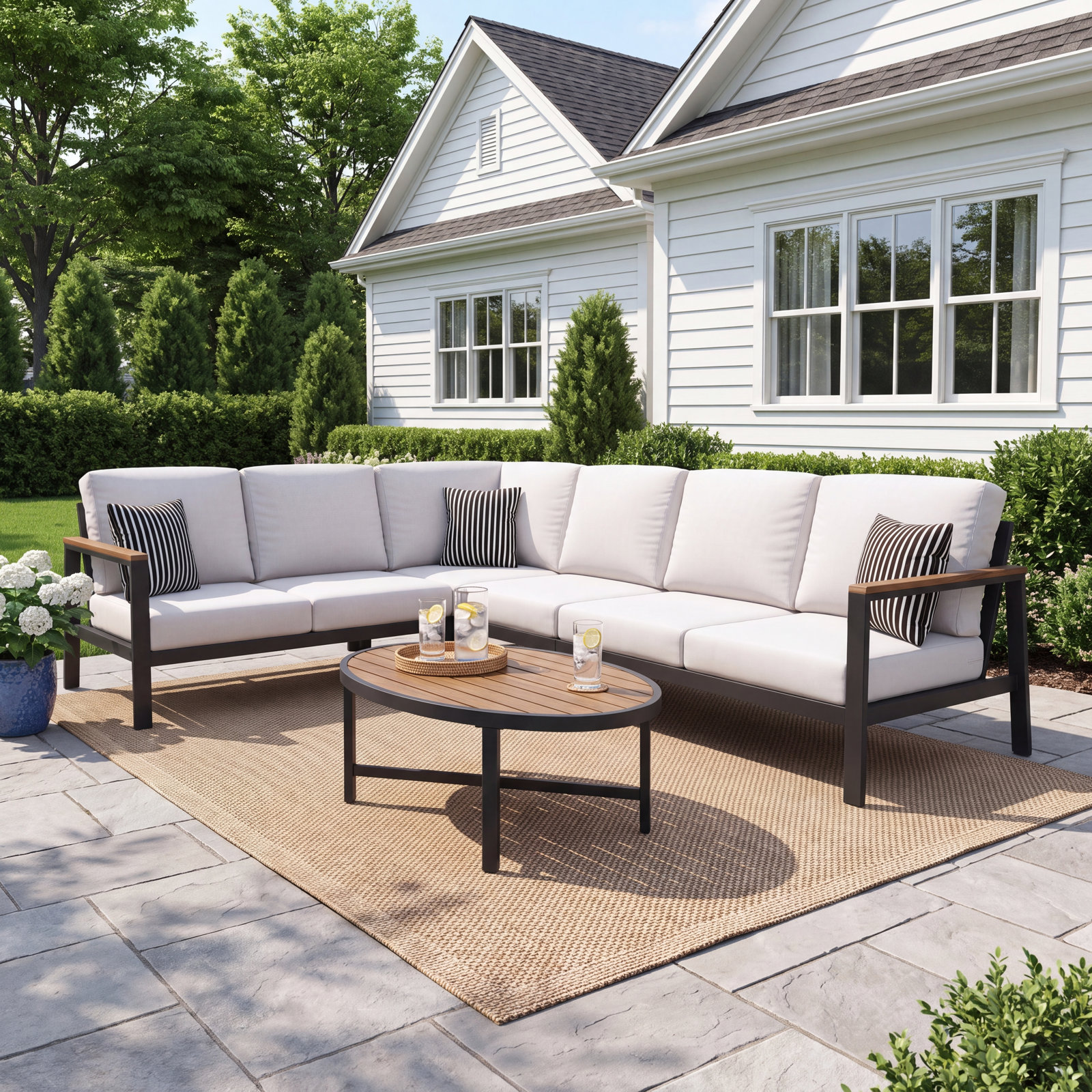 Townsend 88" Sunbrella® Patio Sectional, Canvas White Sunbrella® Canvas, Brown
