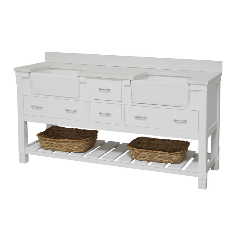 Ensemble de meuble-lavabo double 72 po Hitton, Blanc, Quartz
