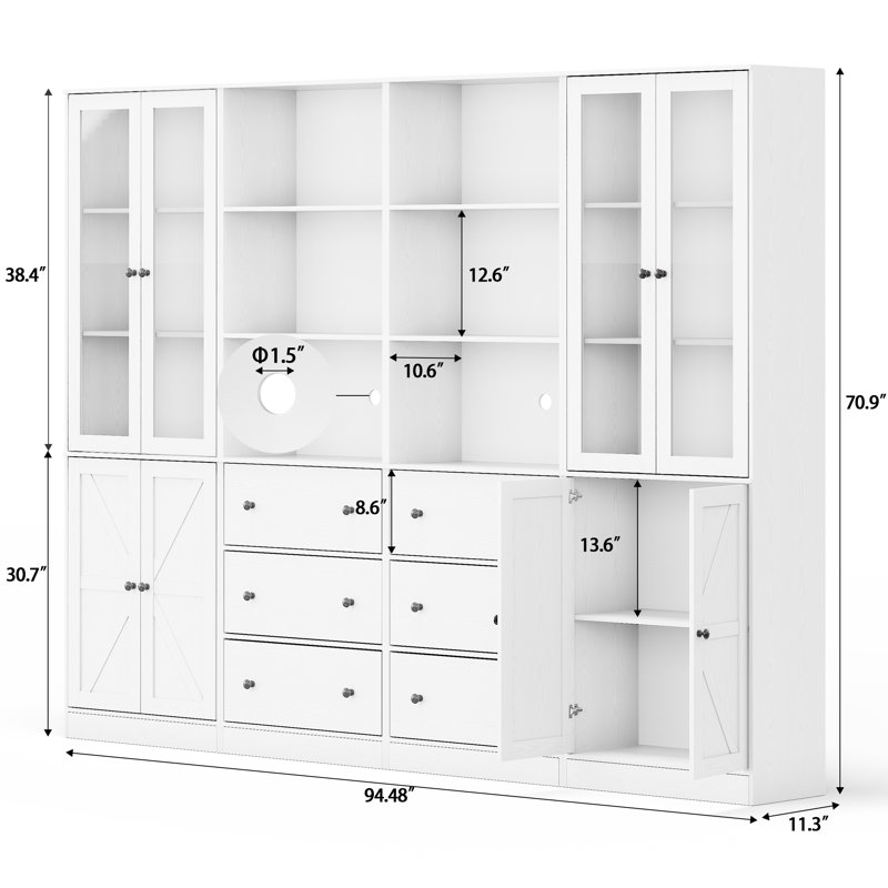 Ensemble de bibliothèques 70 po x H 94,48 po, Blanc