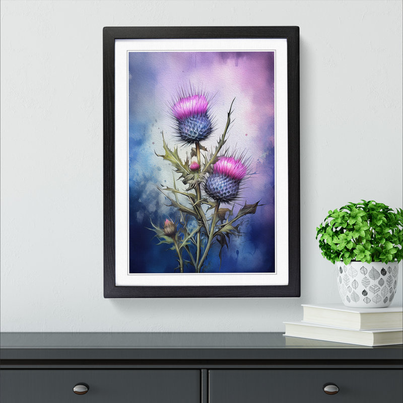 Thistle Informel - Single Picture Frame Print on Wood, Black Framed, 34cm H x 25cm W