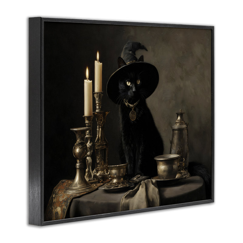 Giclée encadrée par un chat noir Witchy rétro, design par Arlington Prints, H 11 po x l 14 po, Noir