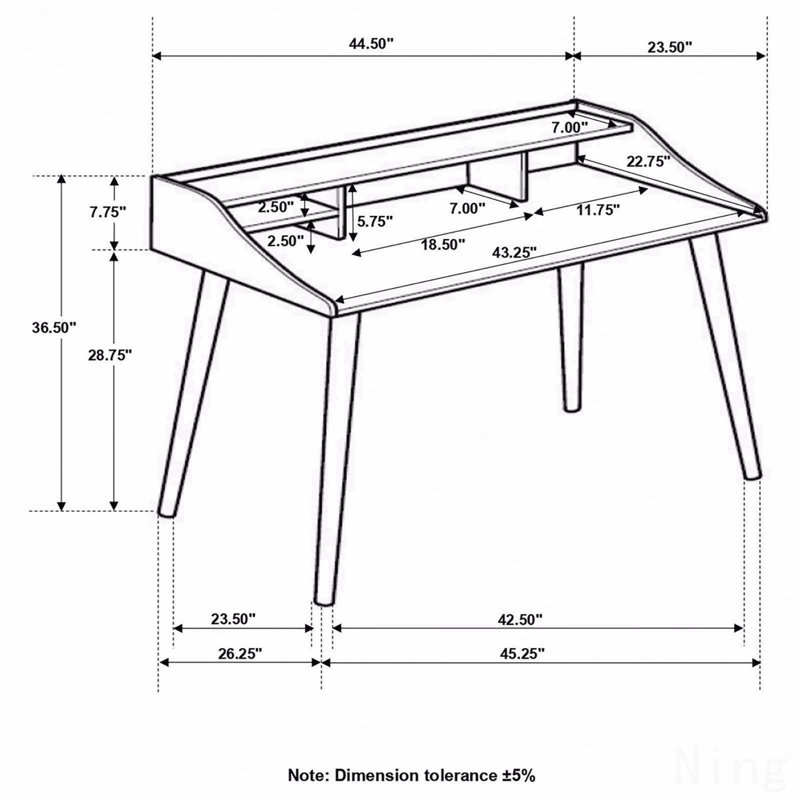Bureau d'écriture gris, 4 compartiments