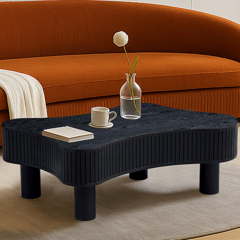 Table basse moderne en bois, table basse de forme irrégulière, Bois noir