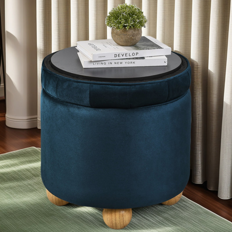 Repose-pieds rond avec rangement, repose-pieds rond multifonctionnel, couvercle pouvant être retourné comme plateau de table, avec espace de rangement