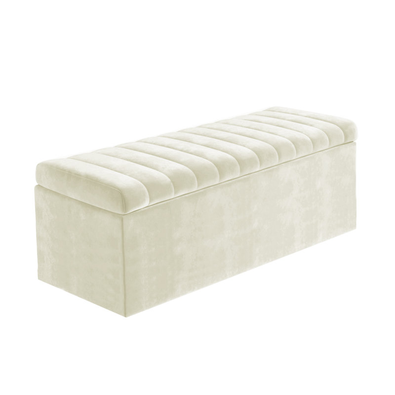 Safar Wide Velvet Rectangle Solid Color Standard Ottoman Box with Storage, Cream Plush Velvet, 180 cm