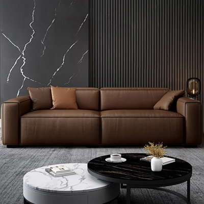 Coffee Genuine Leather Modular Sofa cushion couch