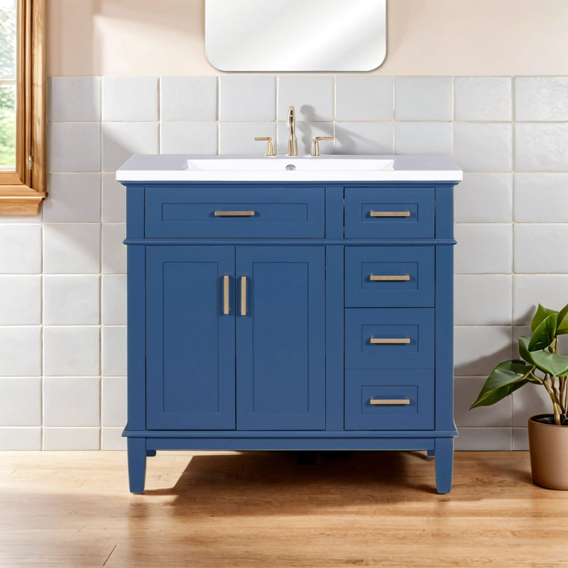 Azara 36'' Single Bathroom Vanity with Ceramic Top, Blue