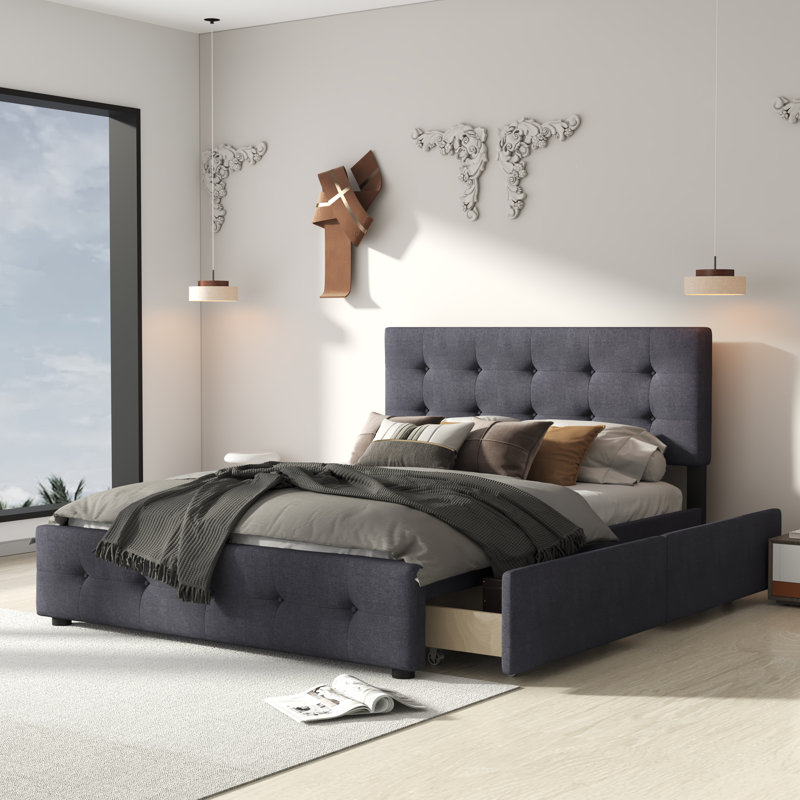 Grand lit standard Narell, Gris foncé