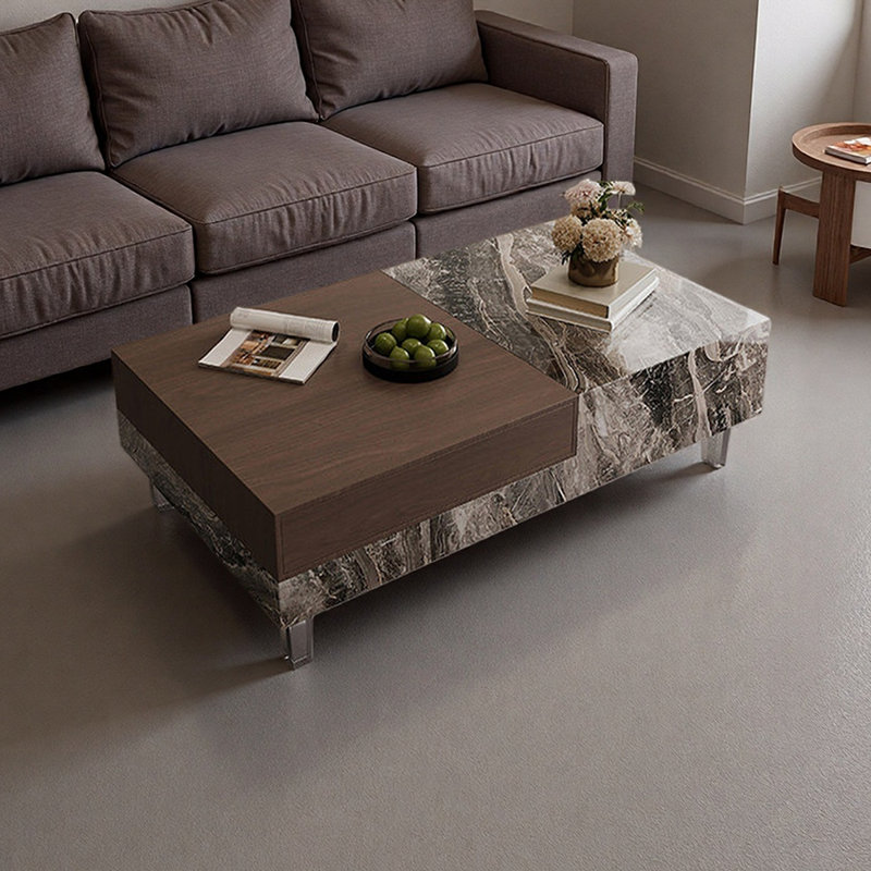 Table basse rectangulaire avec rangement en acrylique, Grey/Brown, 15.74" H x 47.24" L x 29.52" W