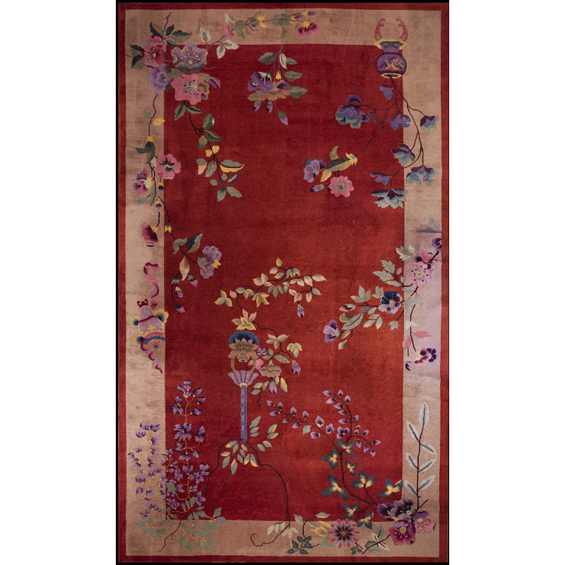 Antique Art Deco Large Room Size Wool Coral, Rose Rug