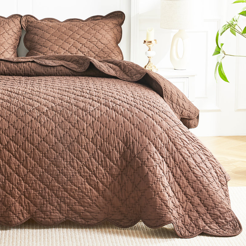 Ensemble de courtepointe Diamond Scallop Voile, Grand lit, Espresso