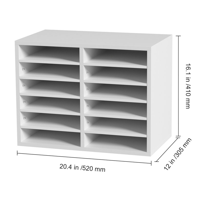 White Adjustable 12-Compartment Wood Literature Organizer