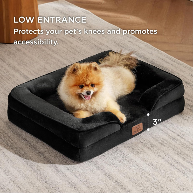 Small Black Orthopedic Waterproof Foam Dog Sofa Bed