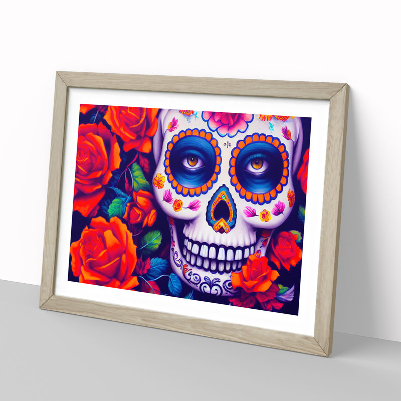 Glowing Floral Sugar Skull - Framed Print