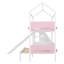 Lit superposé simple au dessus d'un lit simple / double avec glissade et escalier de rangement, structure de lit pour enfant en bois, blanc et rose-597324314