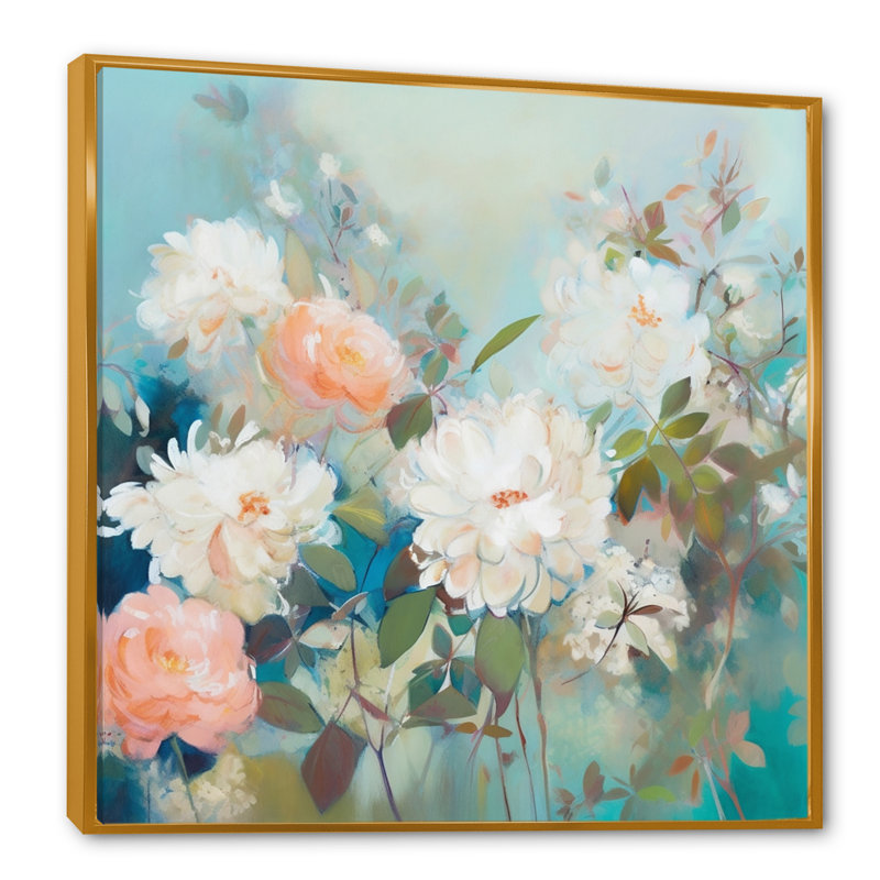 Romanok, rose, bleu, œillets, fleur sur toile, H 16 po x l 16 po x P 1 po, Cadre flottant doré